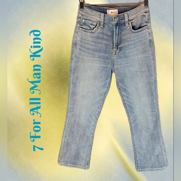7 For All Mankind Womens High Waist Denim Jeans Sz 27 Slim Kick Light Blue - Picture 1 of 14